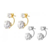 2 Pairs of Solitaire Crystal Drop Earrings - Gold & Silver