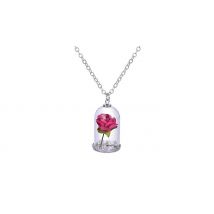 1 or 2 Beauty and Beast-Inspired Red Rose Pendant Necklace