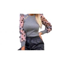 Dot Mesh Print Puff Sleeve Knit Sweaters - 4 Sizes & 3 Colours