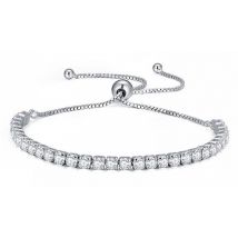 Cubic Zirconia Silver Plated Adjustable Tennis Bracelet