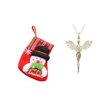 Guardian Angel Pendant Necklace in Snowman Stocking - Silver or Gold