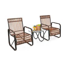 3-Piece Rattan Wicker Rocking Bistro Chair & Table Set
