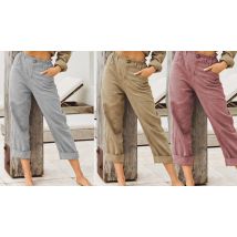 Women's Elasticated Waist Linen Style Trousers - 4 Colours & 5 Sizes