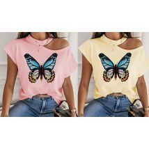 Butterfly Print Short Sleeve Top - 4 Colours & 4 Sizes