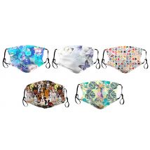 Pack-of-5 Reusable Patterned Face Covers - 10 or 20 Optional Filters