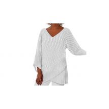 Striped V-Neck Loose Fit Top - 5 Colours & 6 Sizes