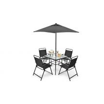 Patio Dining Table Set with Parasol & 4 Chairs