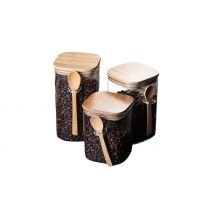 Square Glass Sealed Storage Jar with Wooden Spoon - 3 Sizes