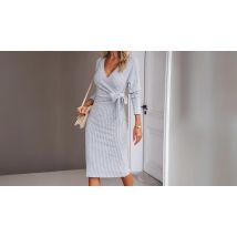 Tie Detail Knitted Long-Sleeved Wrap Dress - 4 Colours & Sizes