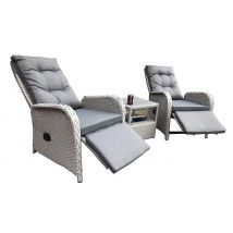 2x Berlin Rattan Recliners - With Ice Bucket Table & Seat Cushions