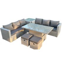 Light Grey 8-Seater Rattan & Adjustable Table Set
