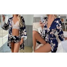 3-Piece Satin Lace Floral Pyjamas Set - 8 Colours & 3 Sizes