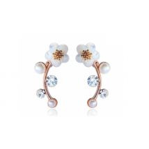 Crystal & Pearl Daisy Climber Earrings - Gold or White Gold Plated
