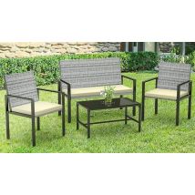 4-Seater Patio Set with Glass Coffee Table - 2 Colours