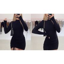 Long-Sleeve Ruched Bodycon Dress - 2 Colours & 3 Sizes