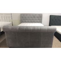 Silver Velvet Scroll Sleigh Bedframe - 2 Sizes