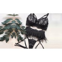3-Piece Black Ballerina Lingerie Set - 3 Sizes