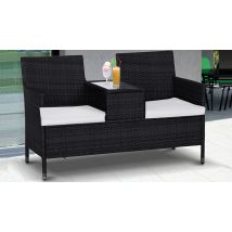 Black Rattan Chair Set with Middle Tea Table