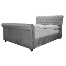 Silver Velvet Scroll Sleigh Bedframe - Double or King!
