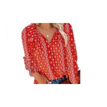 Floral Long-Sleeve V-Neck Smock Blouse - 7 Colours & 5 Sizes
