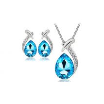 Drop-Shaped Pendant Necklace & Earrings Set - 3 Colours