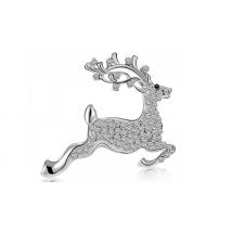 Swarovski Elements Rhodium-Plated Reindeer Brooch