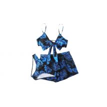 3-Piece Blue Tropical Bikini Swimsuit - 3 Sizes