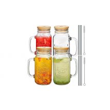 Bamboo Lid Mason Jar Cups & Straw Set - 2 Sizes