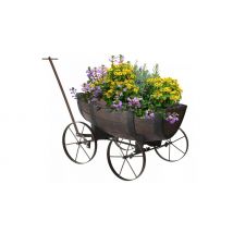 Antique Style Half Barrel Flower Planter Pot on Wheels