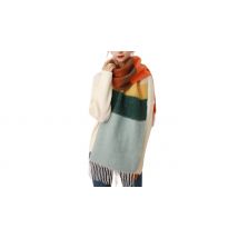 Striped Colour-Blocked Tassel Scarf
