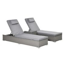 Outsunny Grey Rattan Loungers with Side Table