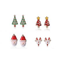 4-Pairs of Silver-Plated Christmas Stud Earrings - 1 or 2 Sets