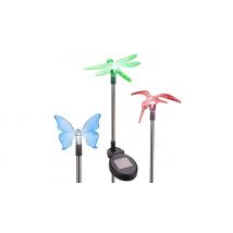 2 x Colour-Changing Solar Garden Stakes - Bird, Butterfly or Dragonfly