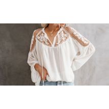Sheer Shoulder Neck-Tie Blouse - 3 Colours & 5 Sizes