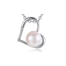 Natural Diamond & Freshwater Pearl Heart Pendant Necklace
