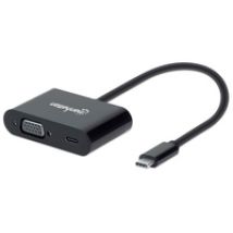 Manhattan USB-C auf VGA-Konverter mit Power Delivery-Ladeport, 1080p-Auflösung, Power Delivery-Port mit bis zu 60 W (3 A/20 V), schwarz