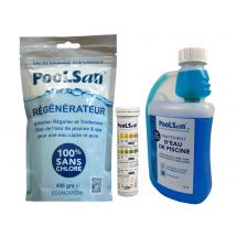 Poolsan - Kit de traitement piscine sans chlore 1 L + 25 bandelettes + Régénérateur 400 g - PooLSan Bleu, en NC