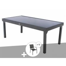 Hesperide - Ensemble repas table extensible rectangulaire en verre Piazza + 12 fauteuils Piazza Gris Dimensions (L x l x H):320 x 100 x 75 cm Dimensio