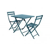Hesperide - Salon de jardin carré en métal Greensboro 70 x 70 cm Bleu Canard avec 2 chaises - Hespéride Bleu Coussins:Non inclus Dimensions (L x l x H