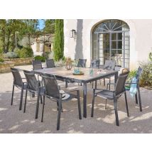 Hesperide - Table de jardin carrée extensible alu Evasion 8/10 places effet bois honey et graphite - Hespéride Graphite Dimensions (L x l x H):142 x 1