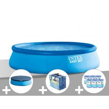 Intex - Kit piscine autoportée Easy Set 4,57 x 1,22 m + Bâche de protection + Bâche à bulles + 6 cartouches de filtration Bleu, en PVC - Garantie 2 a