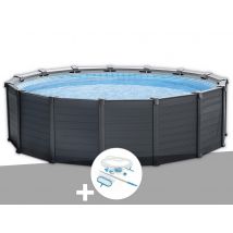 Intex - Kit piscine tubulaire Graphite ronde 4,78 x 1,24 m + Kit d'entretien Gris, en PVC - Garantie 2 ans - Installation Piscinéco sur Demande