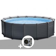 Intex - Kit piscine tubulaire Graphite ronde 4,78 x 1,24 m + Pompe à chaleur Gris, en PVC - Garantie 2 ans - Installation Piscinéco sur Demande