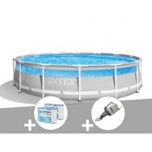 Intex - Kit piscine tubulaire Prism Frame Clearview ronde 4,27 x 1,07 m + 6 cartouches de filtration + Aspirateur Gris, en PVC - Installation Pisciné