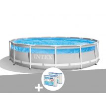 Intex - Kit piscine tubulaire Prism Frame Clearview ronde 4,27 x 1,07 m + 6 cartouches de filtration Gris, en PVC - Installation Piscinéco sur Demand