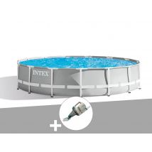 Intex - Kit piscine tubulaire Prism Frame ronde 4,57 x 1,07 m + Aspirateur Gris, en PVC - Installation Piscinéco sur Demande