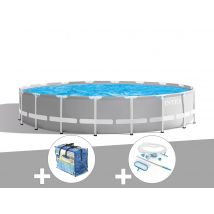 Intex - Kit piscine tubulaire Prism Frame ronde 5,49 x 1,22 m + Bâche à bulles + Kit d'entretien Gris, en PVC - Installation Piscinéco sur Demande