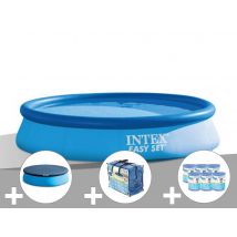 Intex - Kit piscine autoportée Easy Set 3,66 x 0,76 m + Bâche de protection + Bâche à bulles + 6 cartouches de filtration Bleu, en PVC - Garantie 1 a