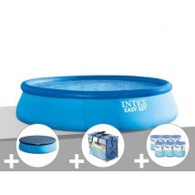 Intex - Kit piscine autoportée Easy Set 3,96 x 0,84 m + Bâche de protection + Bâche à bulles + 6 cartouches de filtration Bleu, en PVC - Garantie 2 a