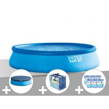 Intex - Kit piscine autoportée Easy Set 4,57 x 0,84 m + Bâche de protection + Bâche à bulles + 6 cartouches de filtration Bleu, en PVC - Garantie 1 a